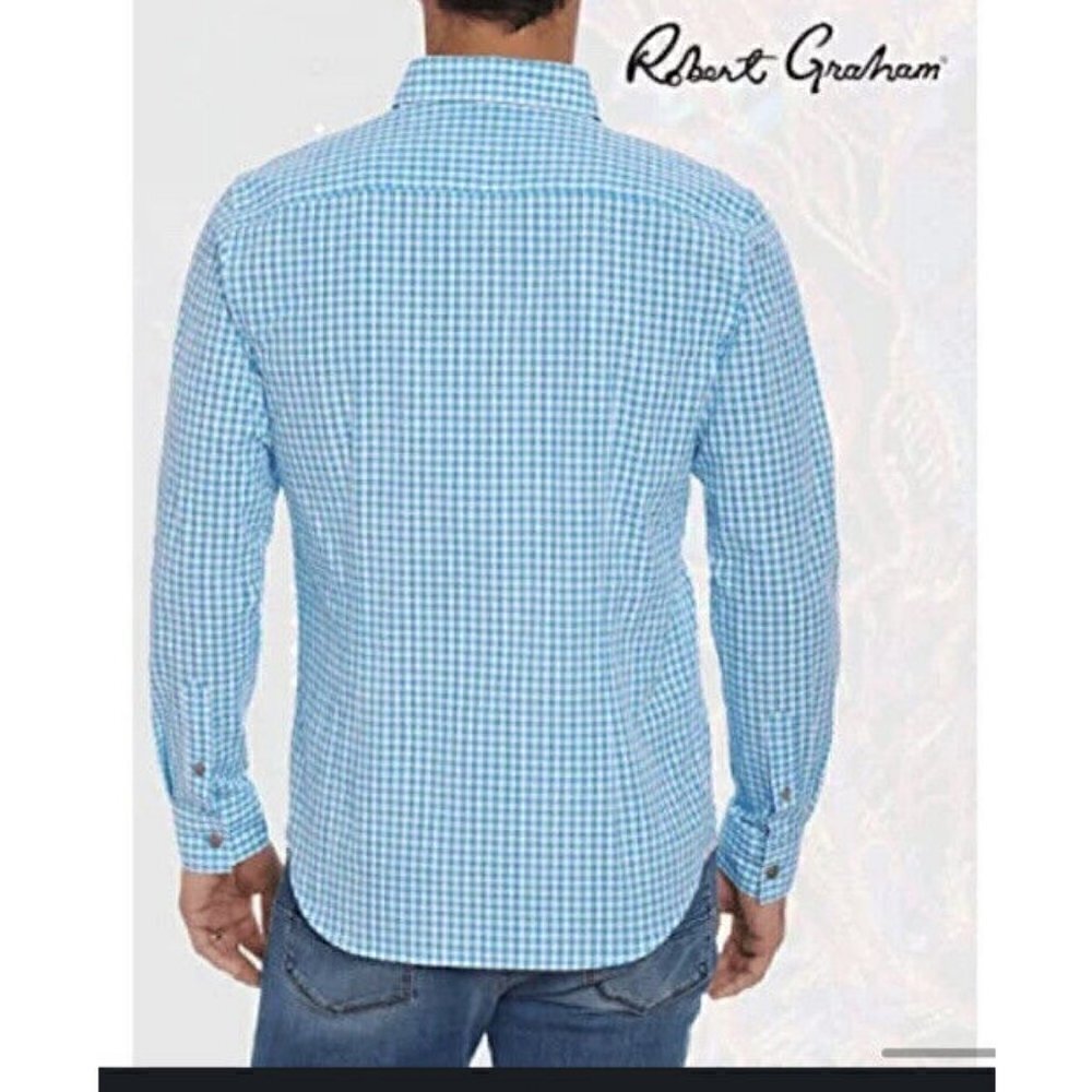 Robert Graham NWT Men’s Conroe, Button-Down Shirt Blue Gingham Medium $168 New - Picture 2 of 6